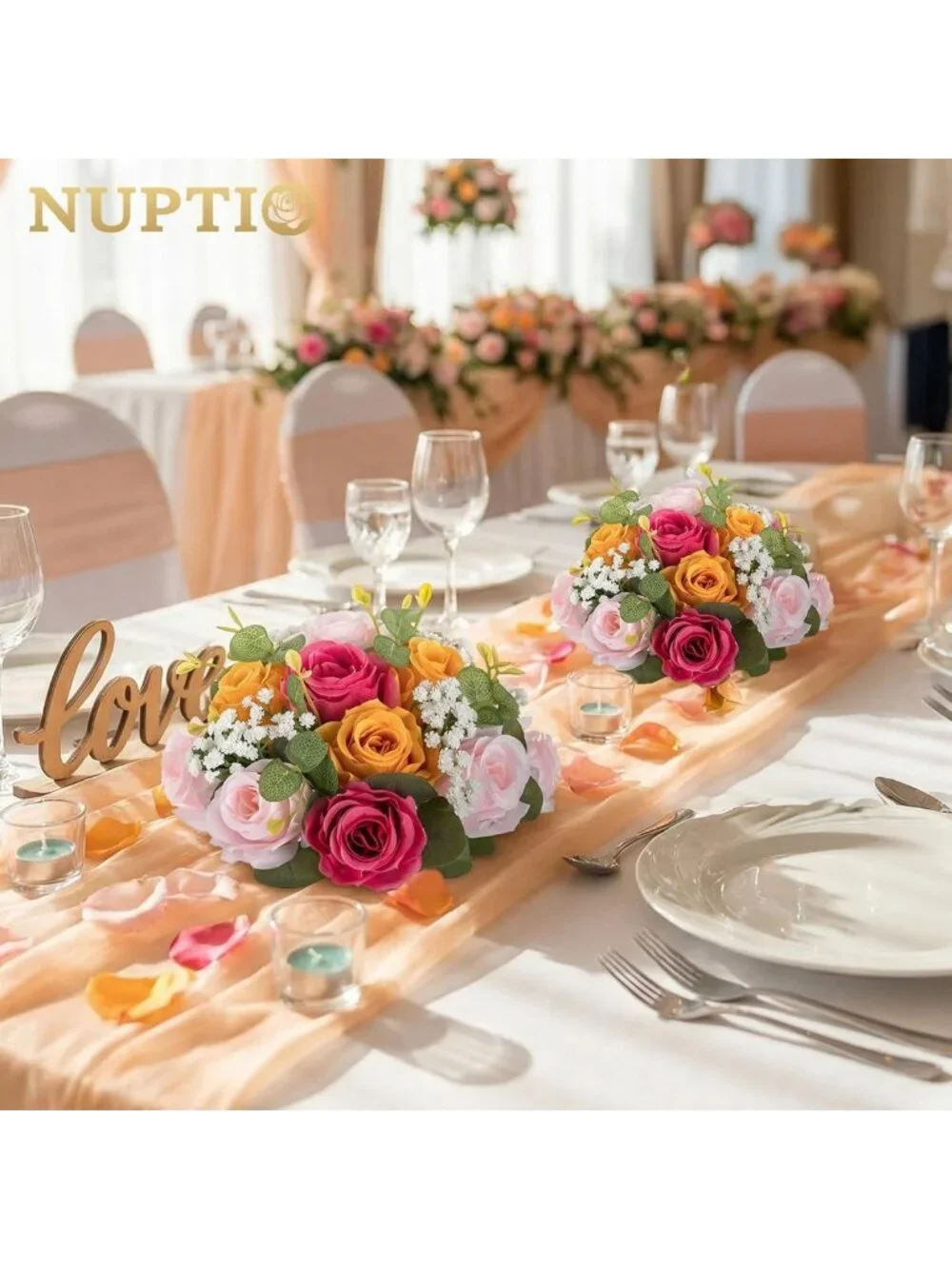 Vibrant Hot Pink & Orange Flower Ball Centerpieces for Table Decor, Wedding